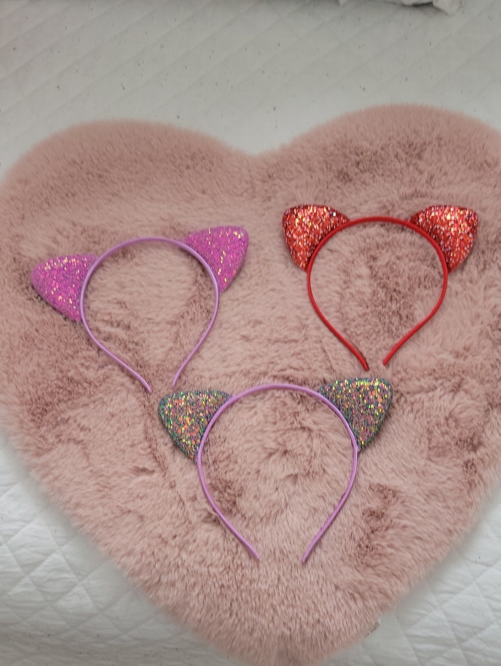 Sparkle Cat Ear Headband Trio - Pink, Lavender, Red